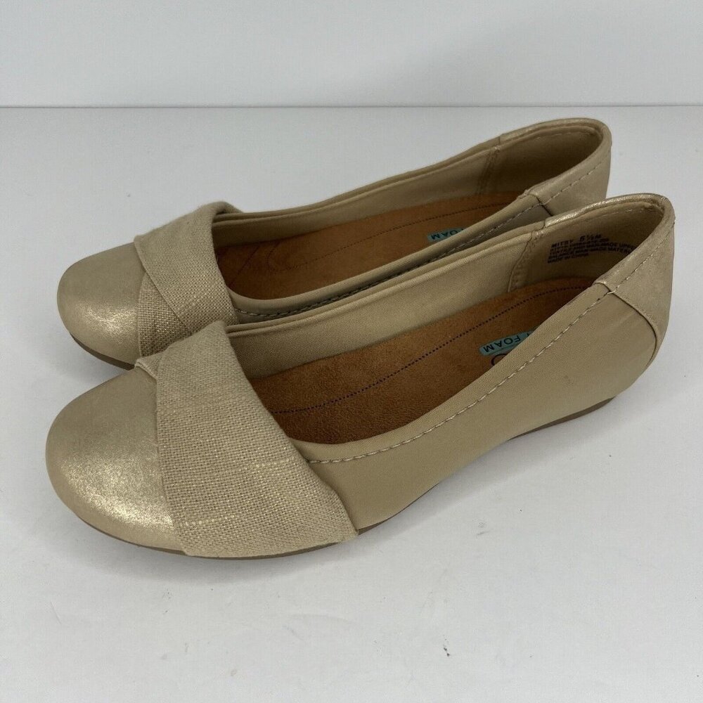 Bare Traps Glitter Gold Mitsy Flats Womens Size 5.5 Slip-On Casual Shoes